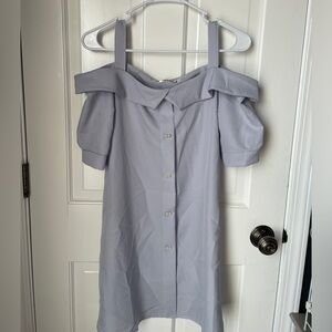 Light Blue Off-the-Shoulder Pearl Button Dress